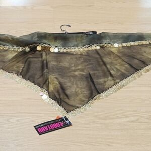 Renaissance Belly Dance Hip Scarf Green Tie Dye w Gold Coins ~New~ Firm Price